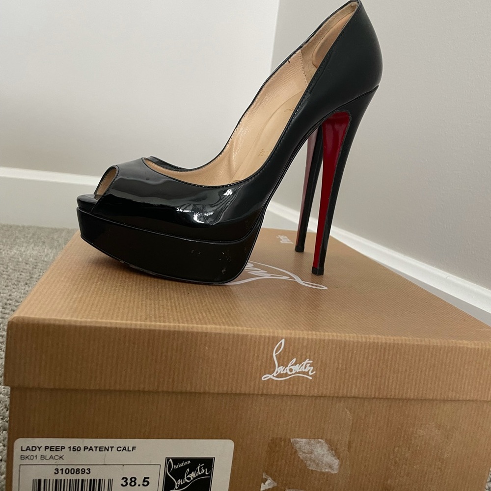Authentic Louboutin Lady Peep 150 patent calf